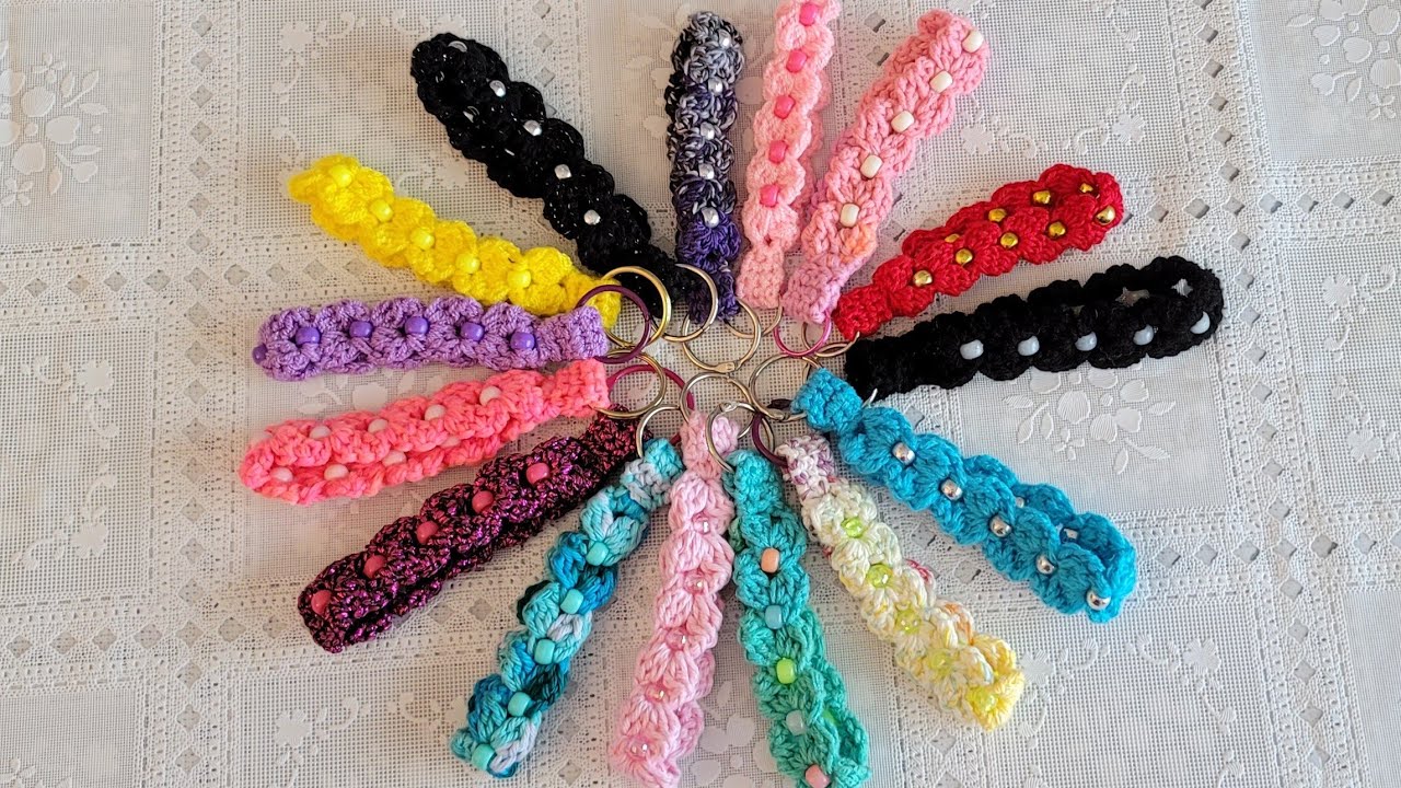 Crochet cluster keyring strap