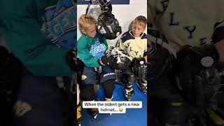 When the oldest gets a new helmet… 😅 #hockeylife #hockeykids #athletelife #hockeylove