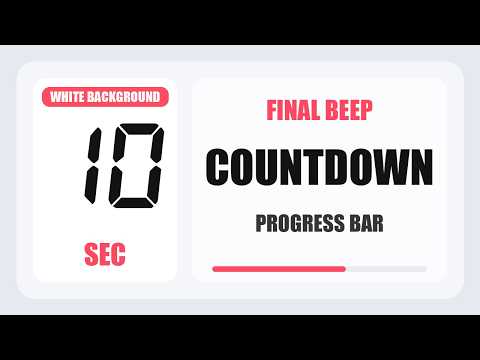10 Second Countdown Timer | Silent + Final Beep | White Background 4K