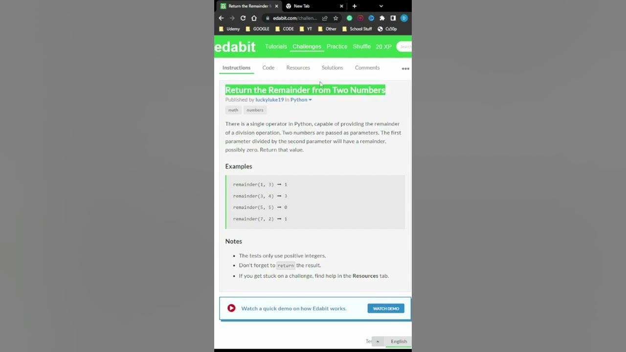 Find the remainder of two numbers! - Simple Python Challenges #1 - YouTube