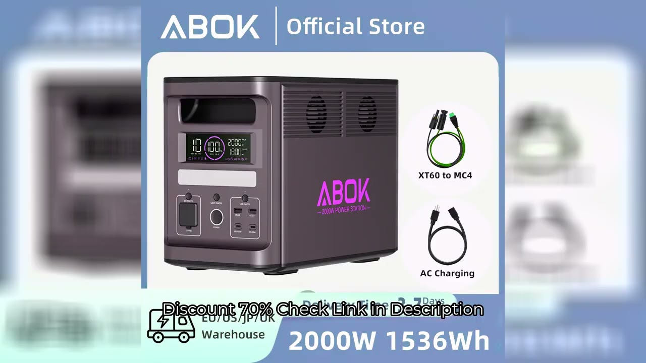 [US PLUG]ABOK Ark2000 Portable Power Station 2000W 1536Wh Solar Generator for Road Trip Off-grid Pow