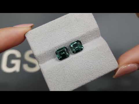 Pair of asscher-cut indigolite tourmalines 3.68 carats Video  № 3