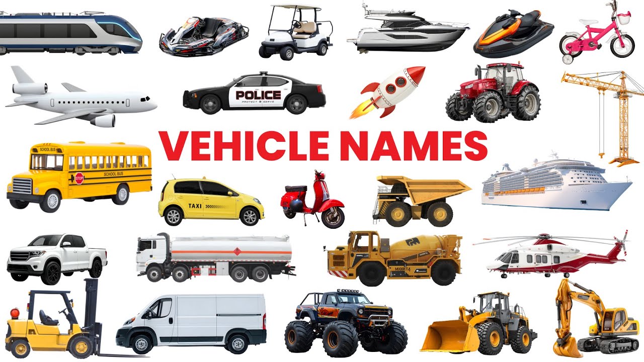Vehicle Names for Kids | Street Vehicles | Monster Truck, Cars, Plane, Helicopter & School Bus
