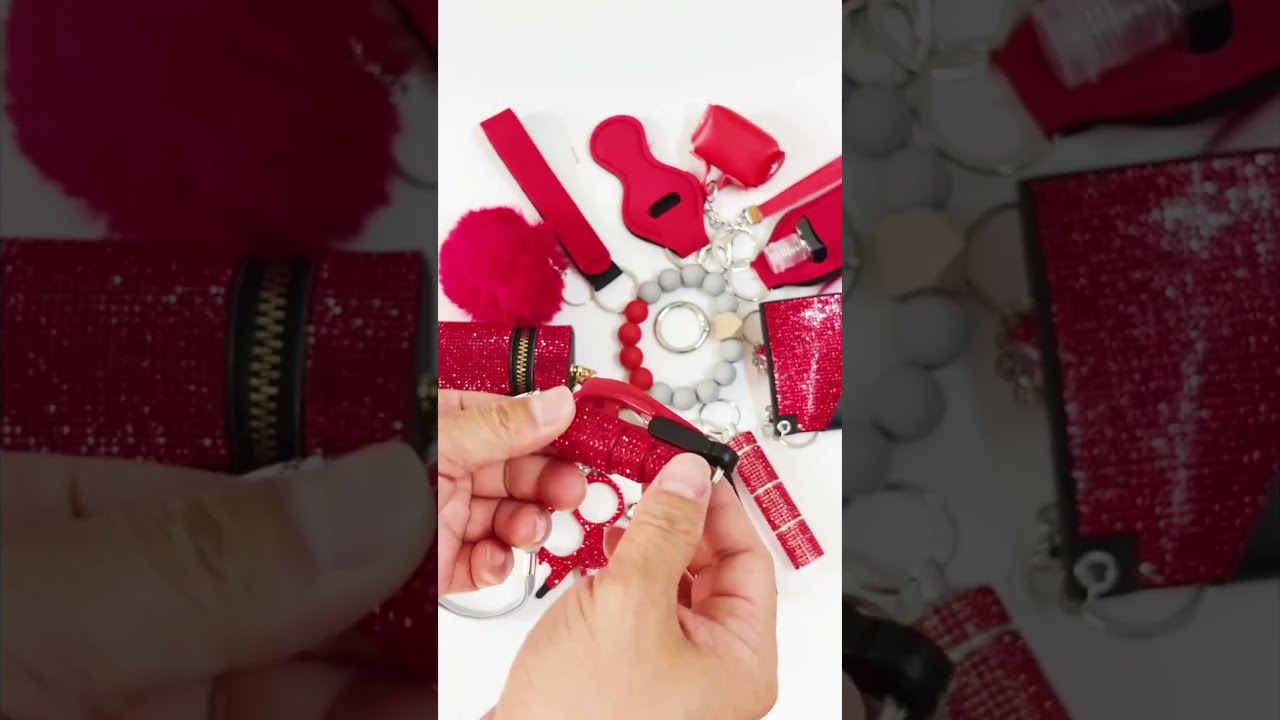 Red Safety Keychain Set for Women | USA Street Style + Bold Protection 