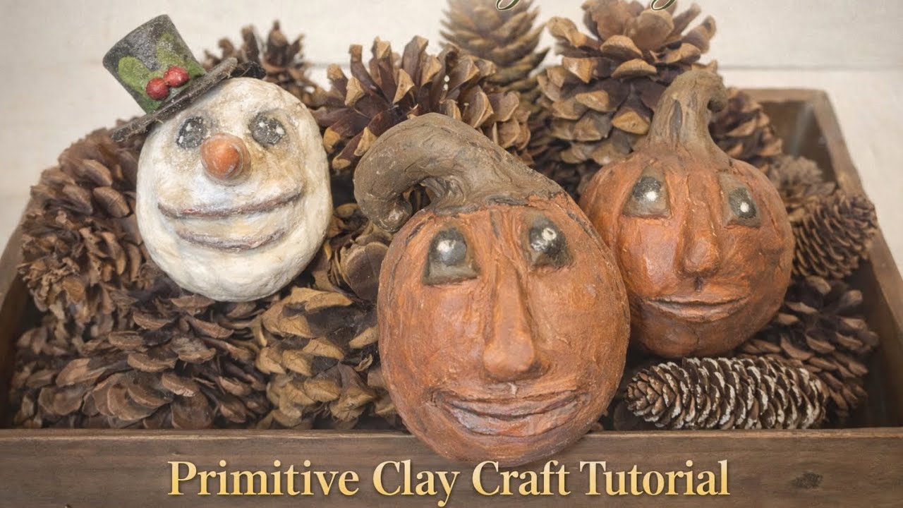 Primitive Clay Craft Tutorial - Pumpkins, Santa, and Snowman - How