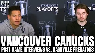 Quinn Hughes & Dakota Joshua React to Vancouver Canucks Game 1 Win vs. Nashville, Vancouver Fans