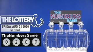 Midday Numbers Game Drawing: Friday, August 21, 2020