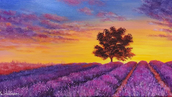Sunset Lavender Field Landscape Acrylic Painting L...