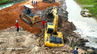 Incredible Skills Bulldozer Recovery Excavator Sink Stuck In Mud - Komatsu 200 PC Stuck In Deep Mud