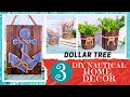 3 DIY DOLLAR TREE Nautical Crafts | Wood & Rope Vases | Wood Anchor Sign | Seashell Candle Holders