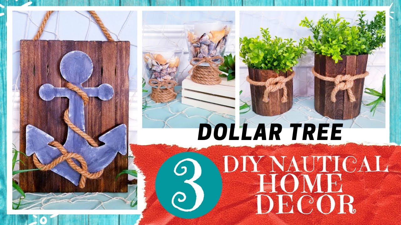 3 DIY DOLLAR TREE Nautical Crafts, Wood & Rope Vases