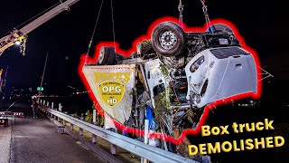 Horrible Accident Sends Box Truck Flying 100' off Freeway (Driver survived!)