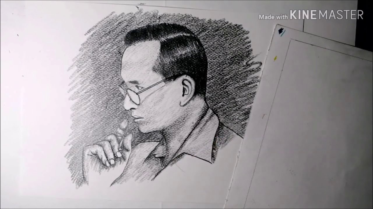 วาดรูปในหลวง ร 9 วาดรููปขาวดำ How To Draw The King Of Thailand - Youtube