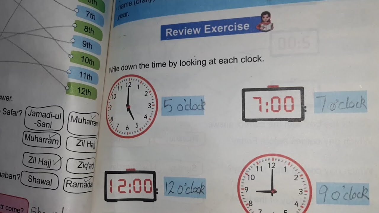 Class 1 Maths Book | Unit-5 Time | Review Exercise
