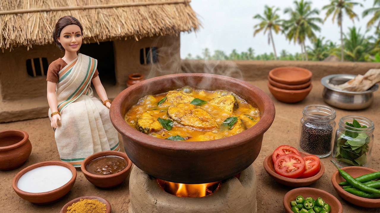 Miniature Doll Kerala Fish Curry ASMR 🐟🥥 | Tamarind Coconut Curry | Tiny Desi Village