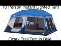 10 Person Ozark Trail Lighted Instant Tent! New Blue Version