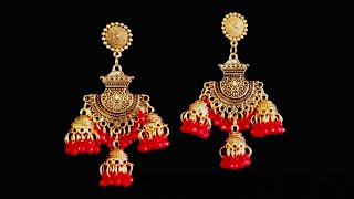New golden earrings design | Diy golden oxidised jewellery making idea | oxidised earrings