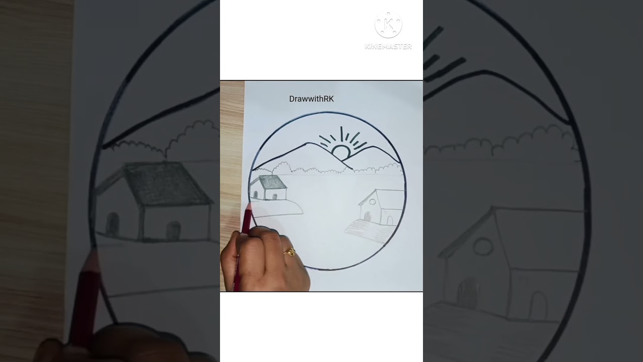 EASY CIRCLE SCENERY DRAWING # SHORTS # drawing 