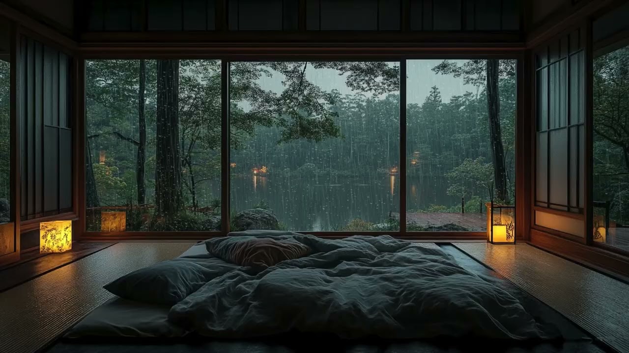 Gentle Rain in Blooming Garden 🌙 Calm Bedroom Atmosphere for Healing Sleep