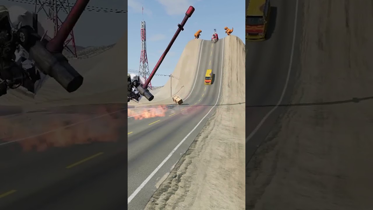 Cars & School Bus vs GIANT Hammer (BeamNG.drive)