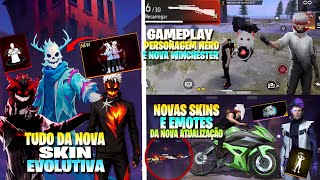 GAMEPLAY NOVO PERSONAGEM NERO E WINCHESTER, NOVAS SKINS E EMOTES, SERVIDOR AVANÇADO FREE FIRE E MAIS