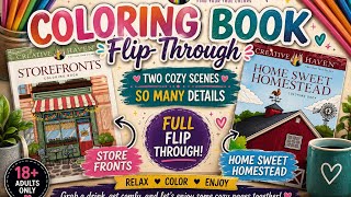 Creative Haven Flip Through ~ Storefronts & Home Sweet Homestead ~ Cozy Coloring Books