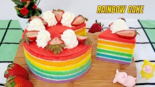 Colourful Rainbow Cake Simple Recipe [Subtitles] HNC Kitchen