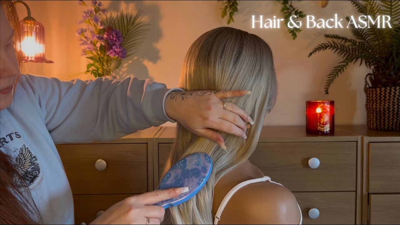 ASMR Light & Slow Back Tapping, Back Brushing, Strap Adjustments, Hair Brushing & Long Nails