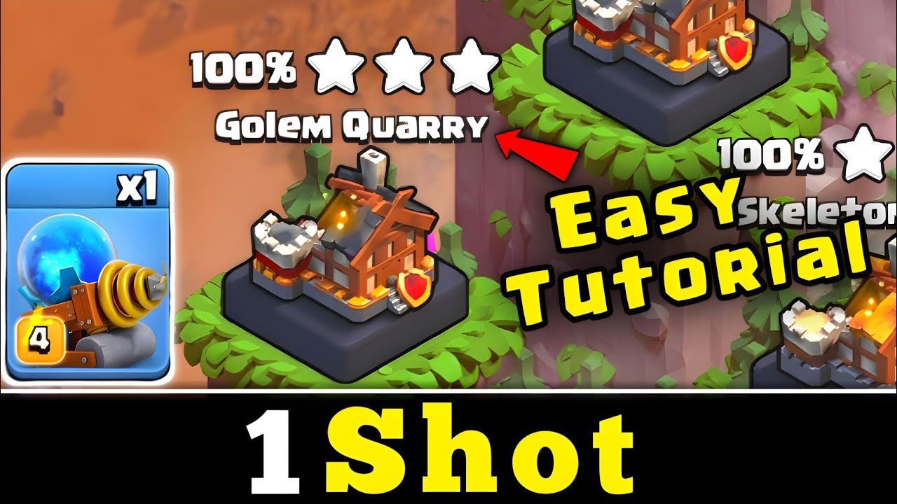 1 Shot Max Golem Quarry Easy Tutorial in Clan Capital 