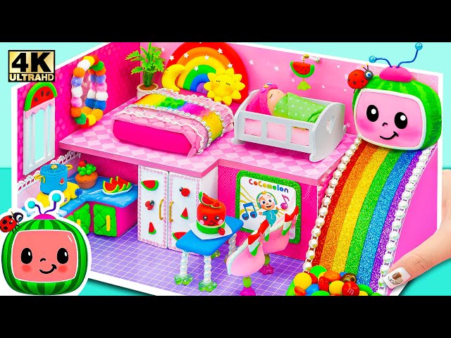 Building Cute Pink Hello Kitty Bedroom has Bunk Bed, Rainbow Slide Pool ❤️  DIY Miniature Clay House 