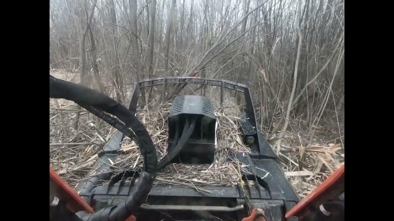 Kubota SVL752 mowing large brush with Brush Wolf Alpha brush hog