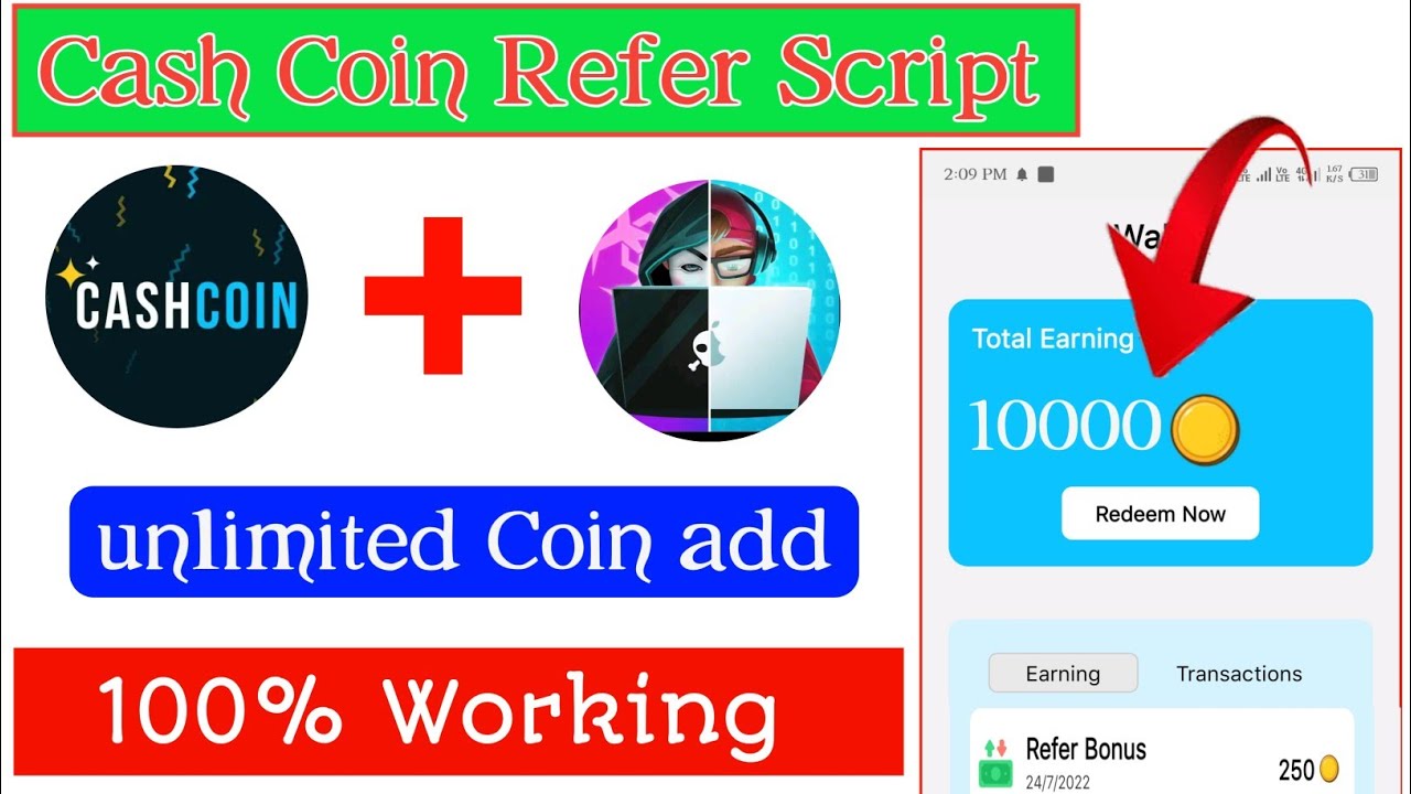 Cash coin app refer script unlimited coin add 100% warking Free Paytm cash New Earning app Today