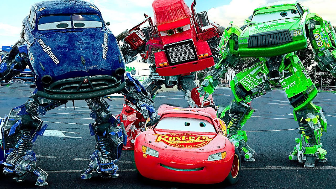 صورة فيديو : Lightning McQueen TRANSFORMERS in Real Life on Road cars PIXAR