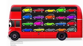 Colors for children to learn with bus transporter toy. Street vehicles - educational videos