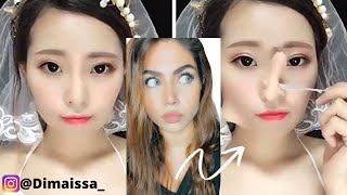 تركيب انف و لصق الخدود،قبل و بعد المكياج...صدمة|Crazy viral Asian Makeup