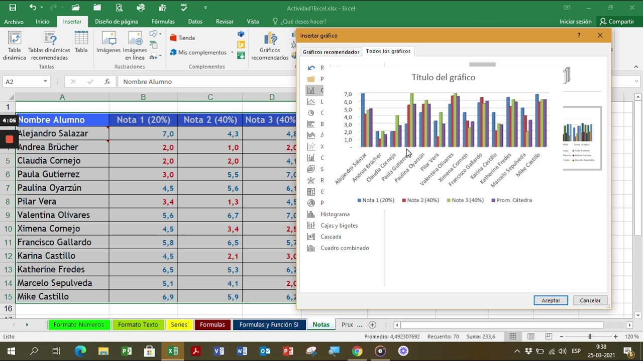 Curso de Excel Graficar en Excel Notas Parciales - YouTube