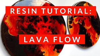 Resin coaster Tutorial: molten lava flowing  vibrant red, orange and yellow, with 3D effects