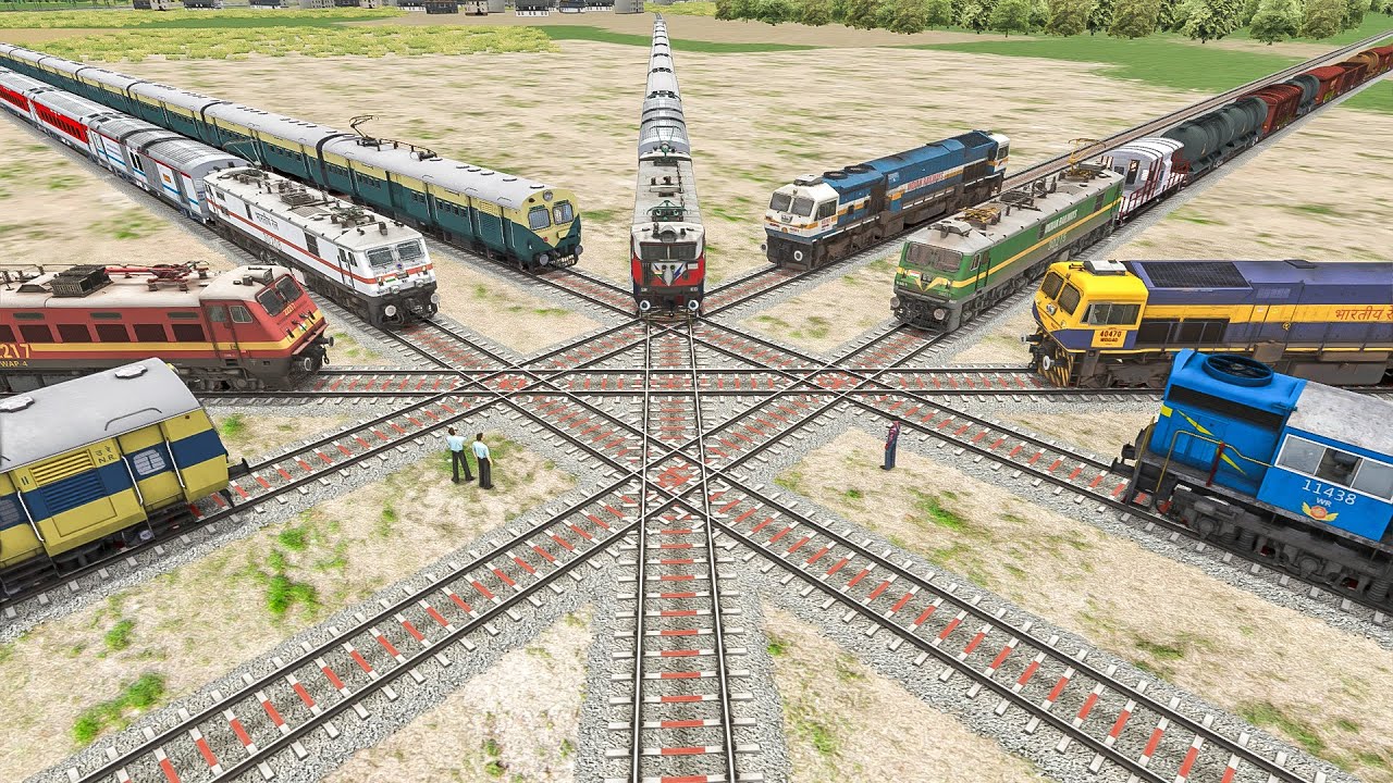 Nine Trains on Diamond Crossing | Cross Each Other at Forked #railway