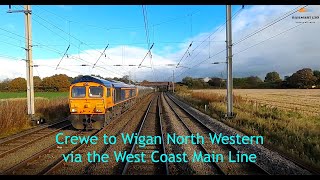 A Train Drivers view. Crewe  Wigan NW. Along the West Coast Main Line on a Class 47 loco. (In 4K).