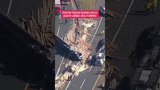 Tractor-trailer crashes, spills load of lumber, on NJ Turnpike