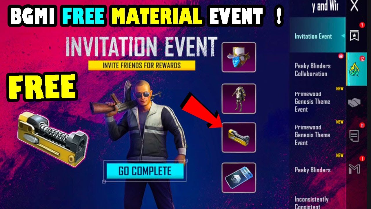 Bgmi free material | bgmi free material event
