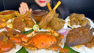 ASMR EATING SPICY MUTTON CURRY,FISH CURRY,CRAB CURRY,CHICKEN CURRY,EGG CURRY,LIVER CURRY *FOOD*
