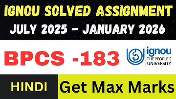 BPCS 183  solved assignment 2026 ll Hindi Medium ll JUL25-JAN26