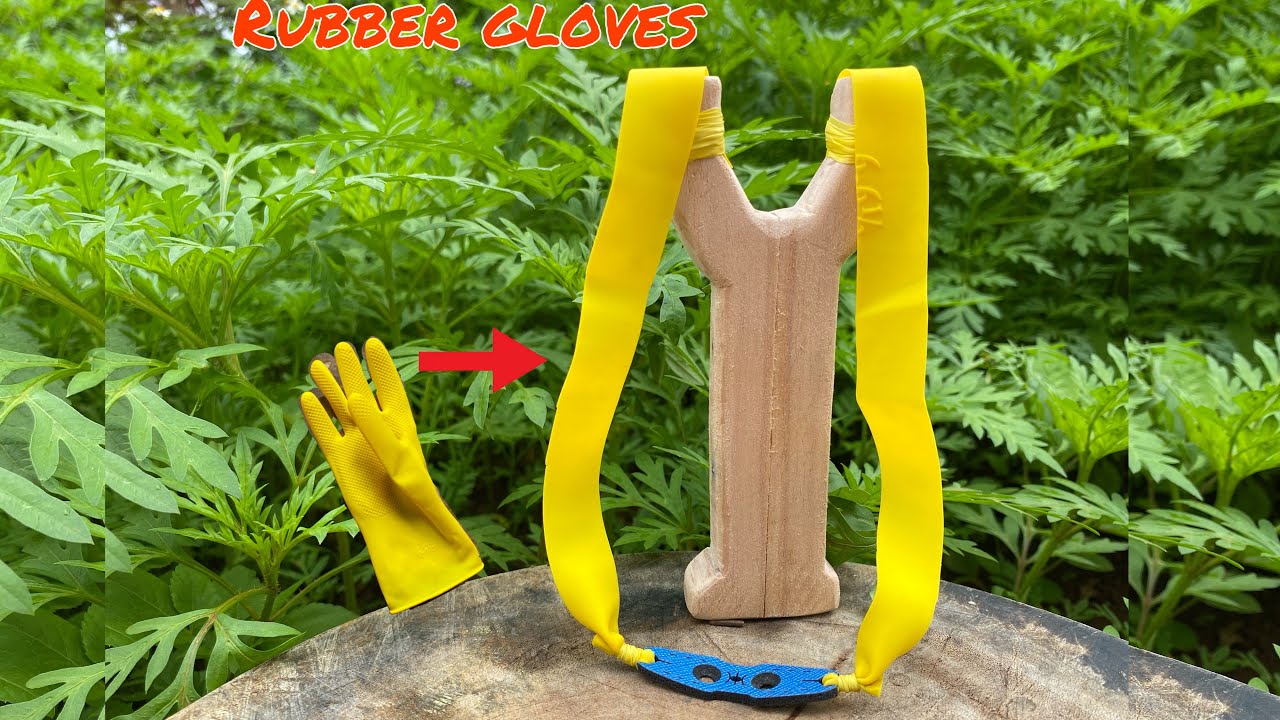 How to make a slingshot from a rubber glove and wood
