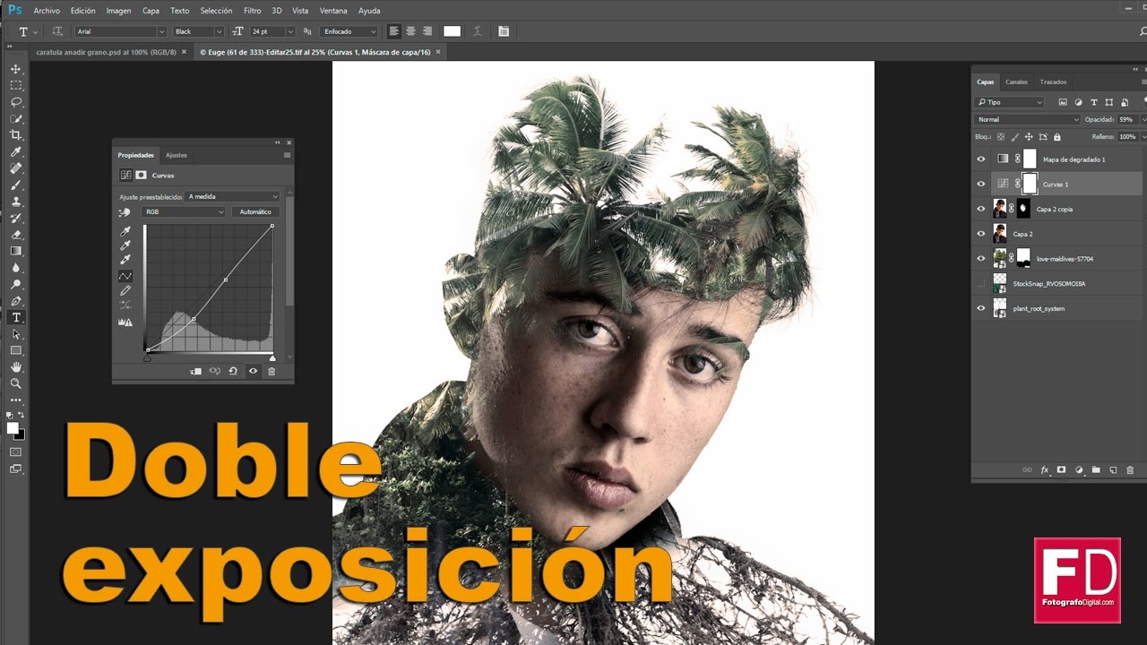 Tutorial cómo hacer una doble exposición con Photoshop - YouTube