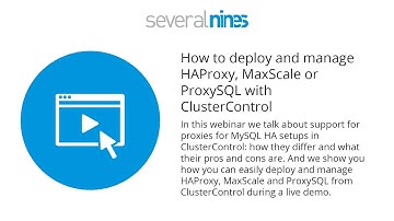Webinar replay: How to deploy and manage HAProxy, MaxScale or ProxySQL with ClusterControl