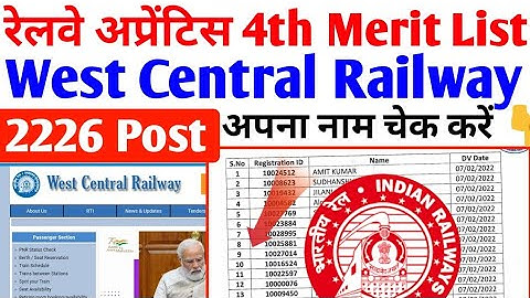 WCR Jabalpur Apprentice 4th Merit List 2022, Railway Apprentice Merit list pdf download call letter