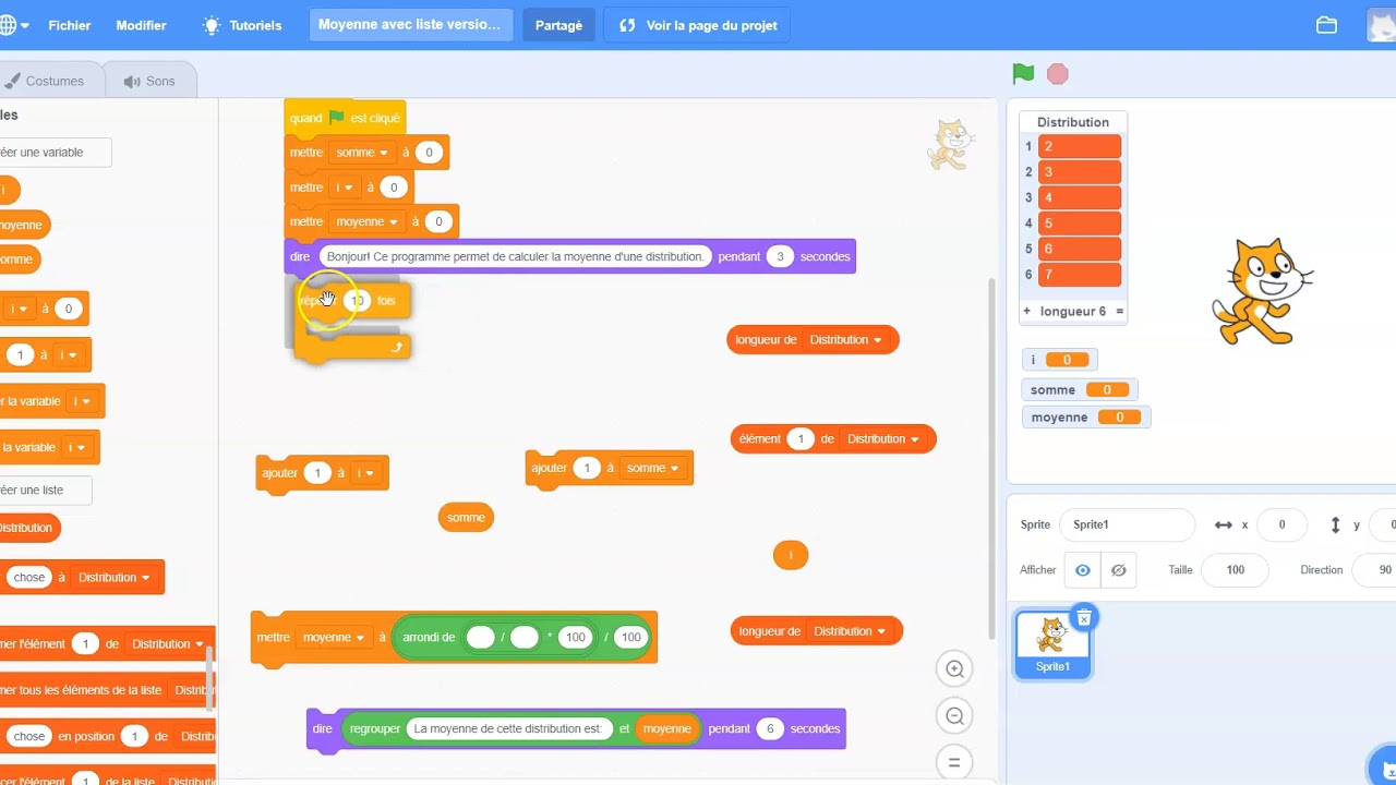 Scratch - Moyenne avec liste - YouTube