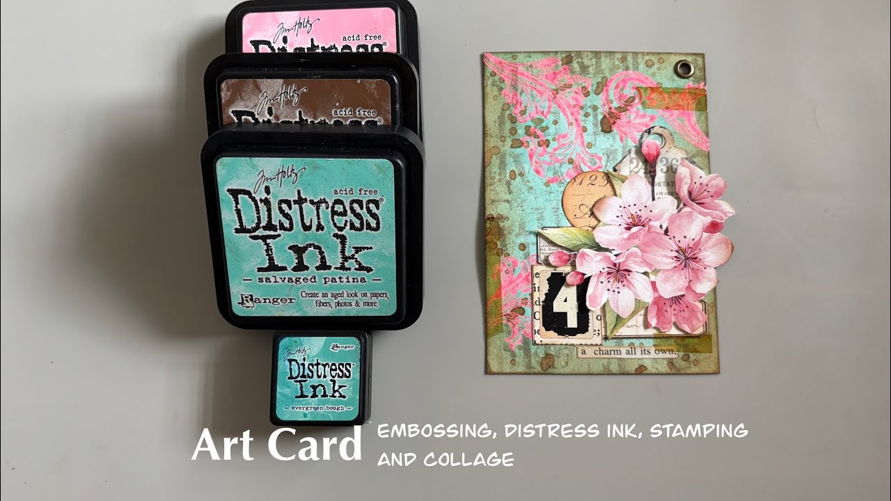 Mixed media art card using embossing glaze, distress inks, stamping ...