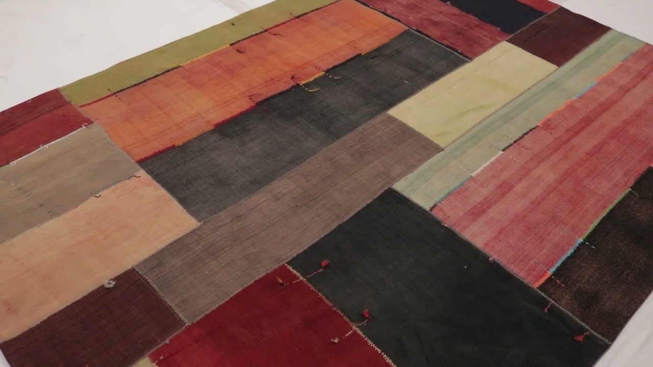 Vintage Turkish Patchwork Rug in Bold Colorful Geometric Design